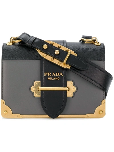 Prada Cahier Leather Shoulder Bag In Grey/black