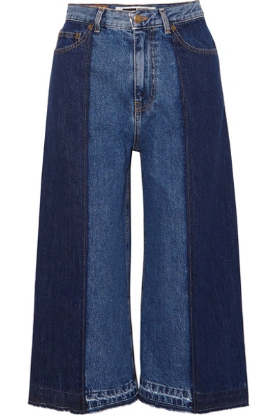 Mcq By Alexander Mcqueen Cropped Patchwork Denim Jeans In Mid Denim