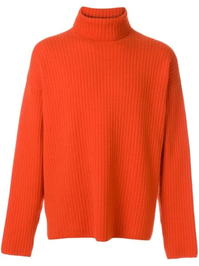 Ami Alexandre Mattiussi Turtleneck Oversize Fit Double Face Rib Sweater In Red