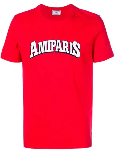 Ami Alexandre Mattiussi Logo Printed Cotton Jersey T-shirt In Red