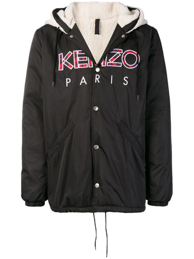 Kenzo Faux-shearling Hooded Jacket In Black