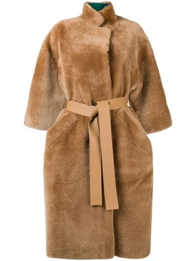 Rochas Reversible Shearling & Leather Coat In Brown