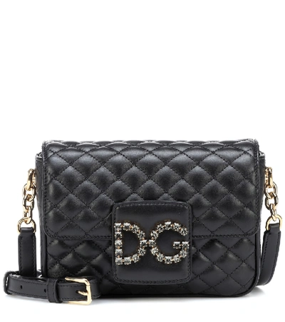 Dolce & Gabbana Dolce And Gabbana Black Small Quilted Crystal Millennials Logo Bag
