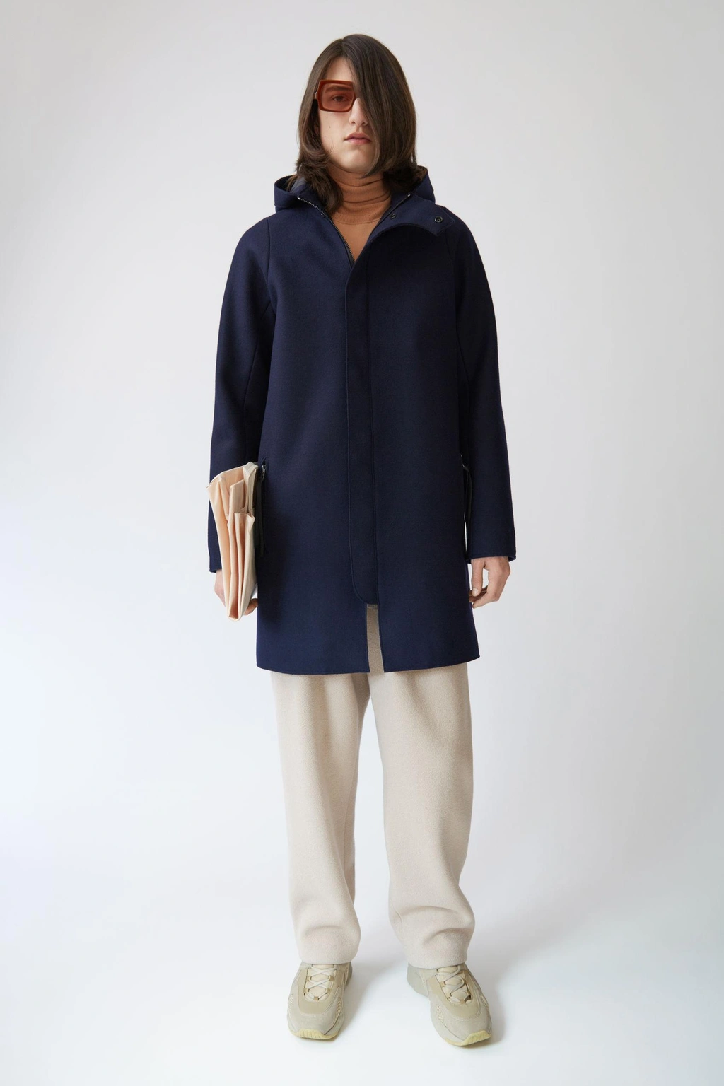 Acne Studios Milton Raw Cut Wool Hooded Coat In Navy | ModeSens