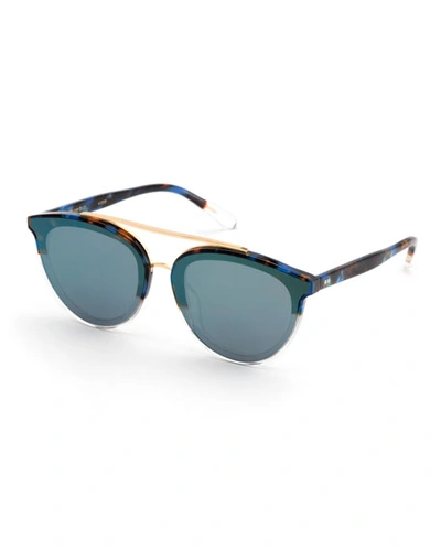Krewe Clio Oval Acetate Sunglasses W/ Nylon Overlay Lenses In Blue Steel