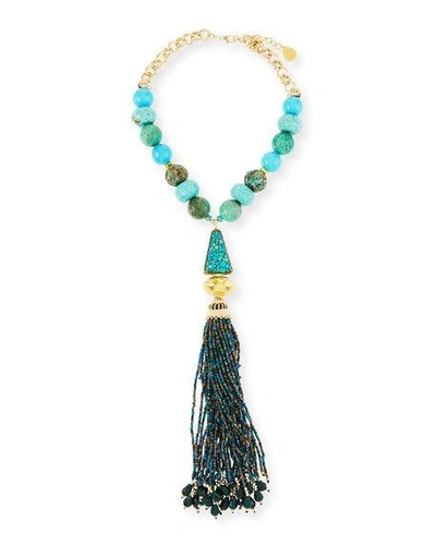 Devon Leigh Turquoise & Chrysoprase Tassel Necklace