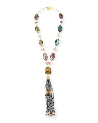 Devon Leigh Beaded Tassel & Opalescent Necklace In Gold
