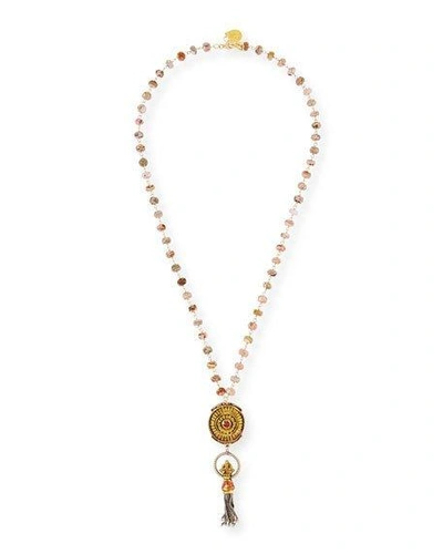 Devon Leigh Long Rhodochrosite & Mini Tassel Necklace In Gold