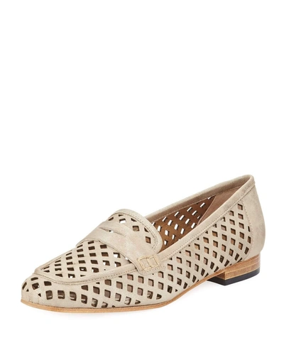 Sesto Meucci Mela Perforated Murales Metallic Leather Loafer In Platino