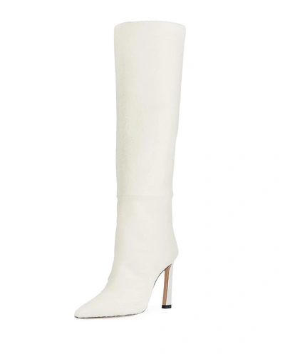Stuart Weitzman Aces Calf Hair Luxe Knee Boots In Ivory