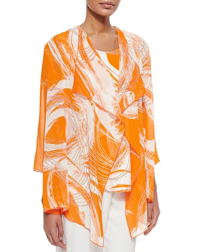 Caroline Rose Plus Size Orange Swirl Draped Jacket In Orange/multi