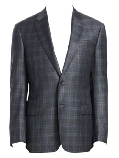 Emporio Armani Men's Wool Plaid Two-button Jacket In Cement