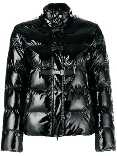 Emporio Armani Shiny Quilted Puffer Jacket W/ Hook Closure In Black