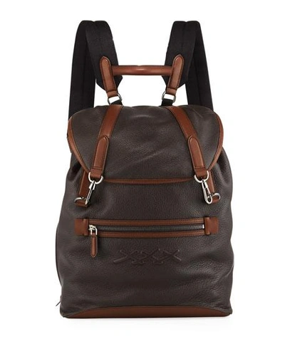Ermenegildo Zegna Men's Flap Calf Leather Backpack In Brown