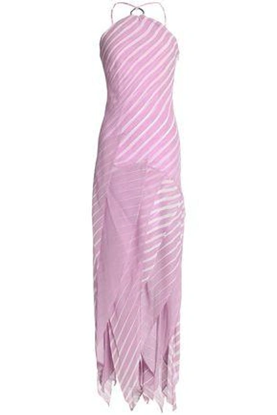 Halston Heritage Woman Layered Striped Silk-chiffon Gown Pink