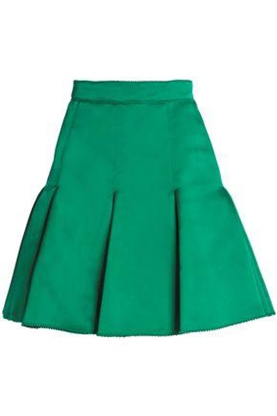 Dolce & Gabbana Woman Pleated Silk-satin Mini Skirt Green