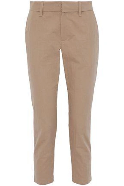 Brunello Cucinelli Woman Cropped Cotton-blend Twill Tapered Pants Sand