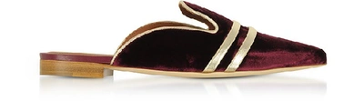 Malone Souliers Hermione Burgundy Velvet And Platinum Nappa Flat Mules