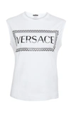 Versace Printed Cotton Jersey Tank In White