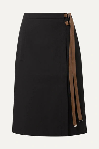 Tibi Anson Grosgrain-trimmed Crepe Midi Skirt In Black