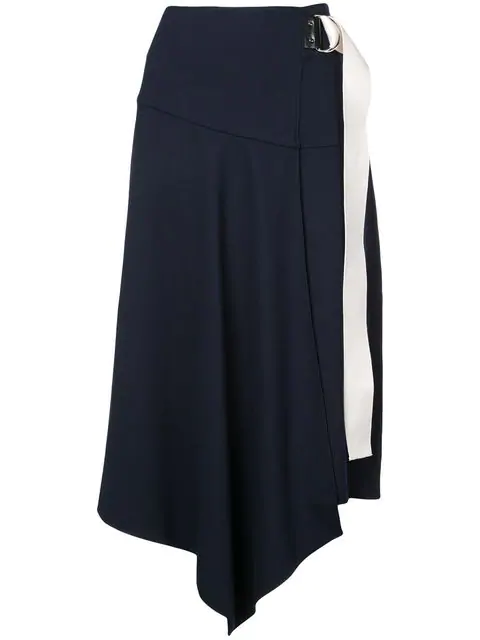 Tibi Lightweight Ponte Asymmetric Drape Skirt In Navy Modesens