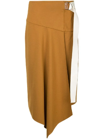 Tibi Lightweight Ponte Asymmetric Drape Skirt In Brown