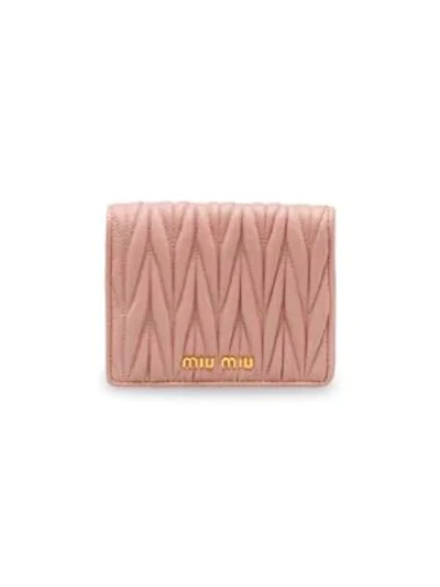 Miu Miu Matelass Leather Bi-fold Wallet In Cammeo