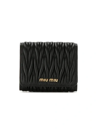 Miu Miu Matelassé Trifold Wallet In Black