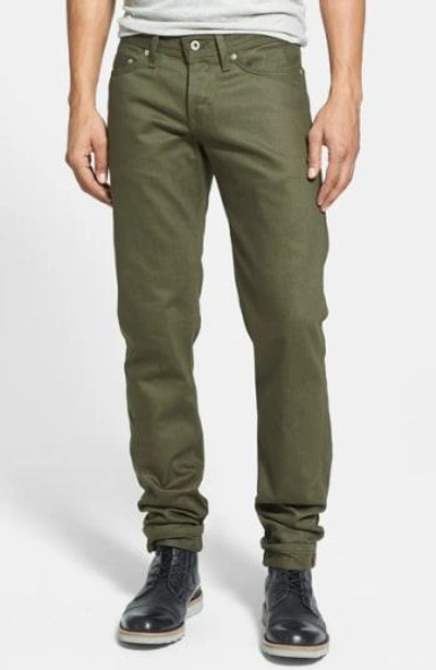 Naked And Famous 'weird Guy' Slim Fit Jeans In Khaki Green Selvedge Chino