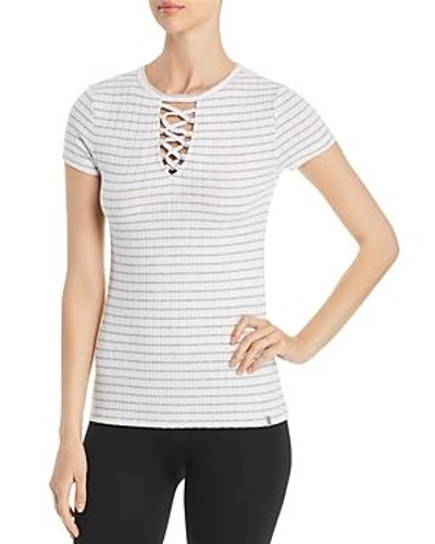 Marc New York Performance Striped Lace-up Tee In White Combo