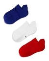 Hue Air Sleek Tab-back Cushion Liner Socks, Set Of 3 In Red/white/blue