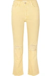 Mother The Tomcat Cropped Distressed High-rise Straight-leg Jeans In Pastel Yellow