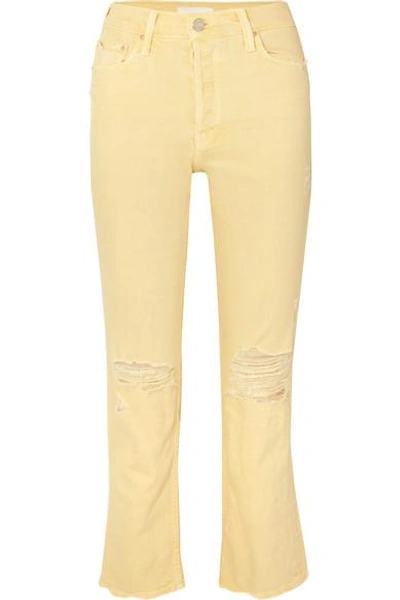 Mother The Tomcat Cropped Distressed High-rise Straight-leg Jeans In Pastel Yellow