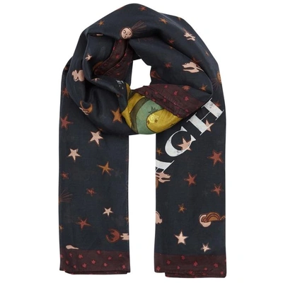 Coach Rexy Printed Cotton-blend Scarf In Black