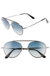 Tom Ford Keith 55mm Metal Aviator Sunglasses In Shiny Gumetal/ Gradient Blue