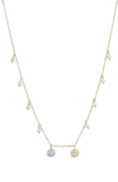 Meira T Double Diamond Disc Charm & Freshwater Pearl Necklace In Yellow Gold