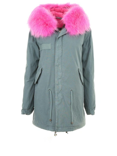 Mr & Mrs Italy Midi Parka With Fur In Hibiscus Alb. Hib.|verde