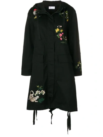 Red Valentino Embroidered Parka In Black