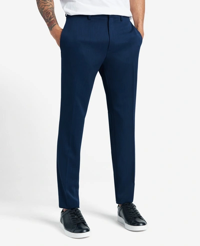 Reaction Kenneth Cole Stretch Urban Heather Slim Fit Flex Waistband Flat Front Dress Pant In Blue