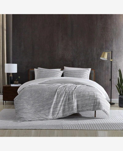 Kenneth Cole Abstract Stripe Grey Duvet + Sham Set In Meduim Grey