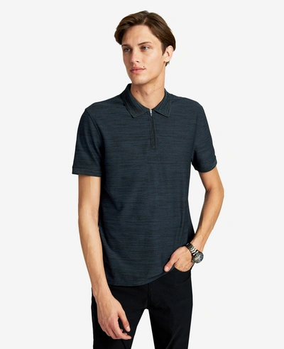 Kenneth Cole Knit Zip Polo In Medium Teal