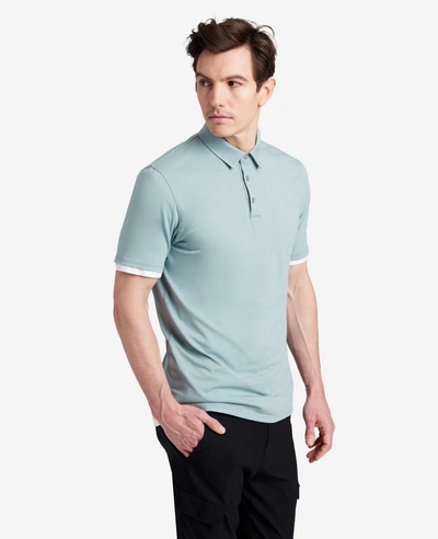 Kenneth Cole Essential Stretch Knit Polo In Faded Blue
