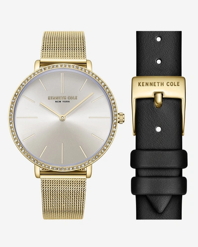 Kenneth Cole Classic Slim Mesh & Strap Watch Set In Gold