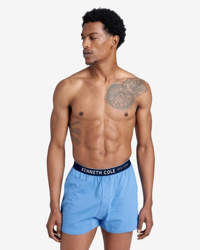 Kenneth Cole Cotton Stretch Sleepwear Boxer Shorts 3-pack In Blue