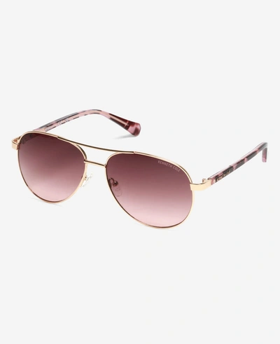 Kenneth Cole Metal Aviator Sunglasses In Gold