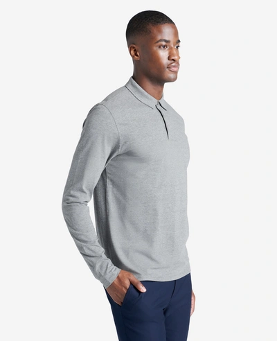 Kenneth Cole Knit Long-sleeve Polo In Heather Grey