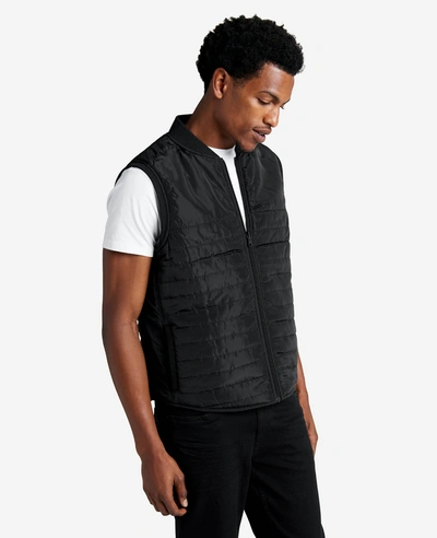 Kenneth Cole Quilted Faux Suede Reversible Vest In Black