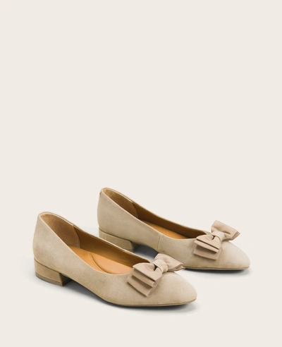 Gentle Souls Atlas Suede Bow Flat In Mushroom