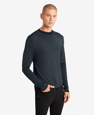 Kenneth Cole Striped Collar Pullover Knit In Black