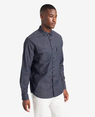 Kenneth Cole Slim-fit Organic Stretch Denim Shirt In Deep Indigo